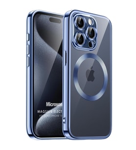 Microsonic Apple iPhone 15 Pro Max Kılıf MagSafe Luxury Electroplate Siyah (Mavi)