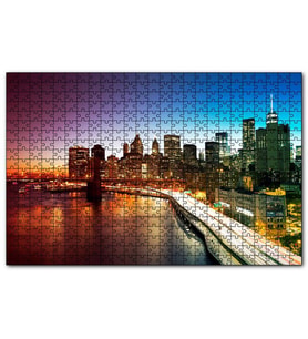 Cakapuzzle New York Manhattan Köprüsü ve Gece Manzarası  Puzzle Yapboz MDF (Ahşap) (1000 Parça)