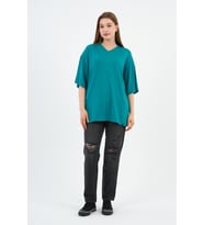 V Yaka Oversize T-shirt (E24-742A-WN) (Petrol)