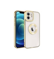 Samsung Galaxy A22 Kılıf Logo Yeri Açık Kamera Lens Korumalı Renkli Kenarlı Şeffaf Silikon (Gümüş)