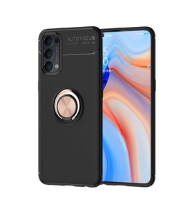 Oppo Reno 4 Kılıf Yüzüklü Magnetli Ravel Case (Siyah-Rose Gold)