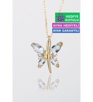 Jewelmim Mavi Gümüş Kelebek Kolye Sarı Altın Kaplama Bayan Kelebekli 925 Ayar Kadın Gümüş Kelebek Kolyesi (Sarı)