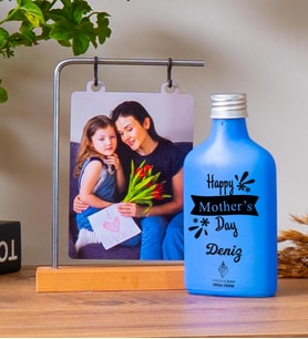 Kişiye Özel Ahşap Standlı Fotoğraflı Çerçeve ve Freshleaf 200ML Kolonya & Model no:898 (Mavi)