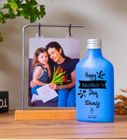 Kişiye Özel Ahşap Standlı Fotoğraflı Çerçeve ve Freshleaf 200ML Kolonya & Model no:898 (Mavi)