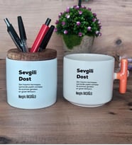 Sevgili Dost Hediye Sepeti Kupa Bardak T Kulplu, Kalemlik Hediyeleri Arkadaşa Hediye, Dosta Hediye (Model 7)
