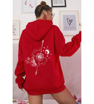 Unisex Pusula Sırt Baskılı Sweatshirt (Kırmızı)