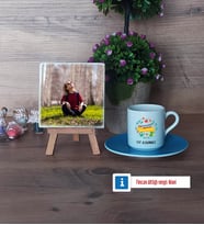 Öğretmenler Günü Hediyesi Fotoğraflı Dekoratif Taş, Ahşap Altlıklı Türk Kahvesi Fincanı Hediye (Model 5)