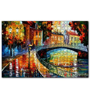 Cakapuzzle Şemsiyeli Adam ve Köprü Yağlıboya  Puzzle Yapboz MDF (Ahşap) (1000 Parça)