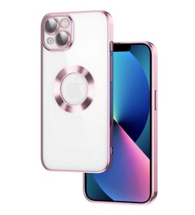 Apple iPhone 13 Kılıf Köşeleri Renkli Şeffaf Kamera Korumalı Silikon Luxury Kapak (Rose)