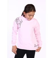 Toontoy Kız Çocuk Nakışlı Taş İşlemeli Balıkçı Yaka Sweatshirt (Açık Pembe)