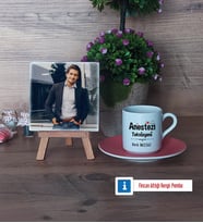 Anestezi Teknisyeni Fotoğraflı Dekoratif Taş, Ahşap Altlıklı Türk Kahvesi Fincanı Hediye (Model 6)