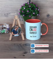 Erkek Kardeş Kupa Bardak Beyaz ve Fotoğraflı Ahşap Anahtarlık Hediye (Model 13)