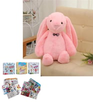 Uyku Arkadaşım PAPYONLU Uzun Kulak 65 cm Peluş Tavşan ve Eğitici Eğlenceli Etkinlik SETİ (Pembe)