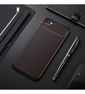 Uyumlu Model Apple iPhone 6 6S Kılıf Karbon Silikon Case (KAHVE)
