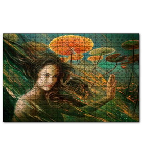 Cakapuzzle Genç Kadın ve Dev Yapraklar Yağlıboya Efekt  Puzzle Yapboz MDF (Ahşap) (500 Parça)