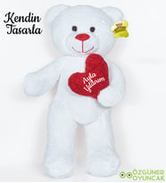 Kendin Tasarla 50 cm Kalpli Pelüş Ayıcık (Beyaz)