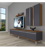 Decoraktiv Eko 5200T Mdf Krom Ayaklı Tv Ünitesi Tv Sehpası (Antrasit - Ceviz)