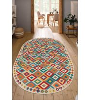 Dijital Baskılı Kaymaz Taban Yıkanabilir Oval Salon Halısı Mutfak Halısı Yolluk NDO-HT-645 (Sarı)