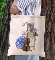 BK Gift Kedi Tasarımlı Kanvas Bez Çanta, Baskılı Omuz Çantası, Alışveriş Çantası, Plaj Çantası, Arkadaşa Hediye (Model 3)