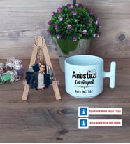 Anestezi Teknisyeni Kupa Bardak Beyaz ve Fotoğraflı Ahşap Anahtarlık Hediye (Model 12)