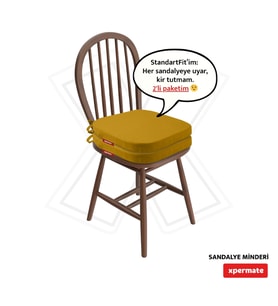 XPERMATE 2'li StandartFit Oval Sandalye Minderi Fermuarlı Yıkanabilir Kılıf Bağcıklı Su ve Yağ İtici 42x42x5 cm (Hardal)