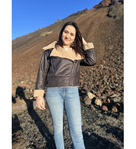 İçi Suni Kürklü Suni Süet Crop Biker Ceket (Siyah Kahve)