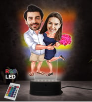 Doğum Günü Hediyesi,Sevgiliye Hediye, Kişiye Özel Fotoğraflı İki Aşık Çift 2 Karikatür 3D Led Lamba (RGB)