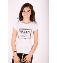 Toontoy Kız Çocuk Queen Varak Leoapar Baskılı Tişört ( Gri-Melanj)
