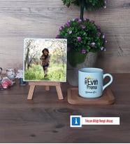 Evin Prensi Fotoğraflı Dekoratif Taş, Ahşap Altlıklı Türk Kahvesi Fincanı Hediye (Model 1)