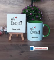 Gazeteci Dekoratif Taş, Kupa Bardak Kırmızı Hediye (Model 13)