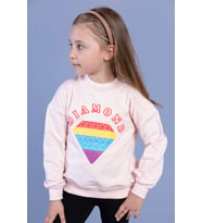 Toontoy Kız Çocuk Popıt Baskılı İçi Pamuklu Sweatshirt (Pudra)