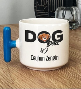 Kişiye Özel Dog Dad Hediye T Kupa Bardak Köpek Babası (Mavi)