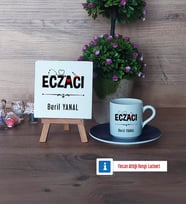 Eczacı Dekoratif Taş, Türk Kahvesi Fincanı Kırmızı İsme Özel Hediye (Model 2)