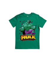 Hulk baskılı pamuklu penye kumaş yazlık çocuk tişört (Yeşil)