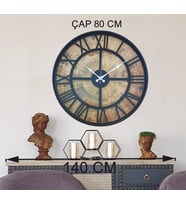 Markakanvas Siyah Metal Kasalı Eski Dünya Haritalı Duvar Saati  (Çap 50 cm - 80 cm ) (Siyah)
