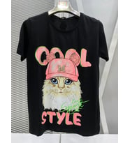 LOVE RAİN FASHİON KEDİ BASKILI T-SHİRT (Siyah)