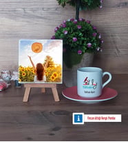 Patoloji Teknikeri Fotoğraflı Dekoratif Taş, Ahşap Altlıklı Türk Kahvesi Fincanı Hediye (Model 6)