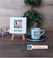 Babalar Günü Hediyesi Dekoratif Taş, Türk Kahvesi Fincanı Kırmızı İsme Özel Hediye (Model 2)