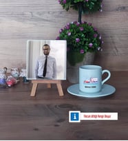 Fen ve Teknoloji Öğretmeni Fotoğraflı Dekoratif Taş, Ahşap Altlıklı Türk Kahvesi Fincanı Hediye (Model 2)