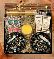 El Yapımı Çini Fincan & Tütsü Seti & Kahve & Şekerlik Mum & Mendil & Hediye Seti (Siyah)