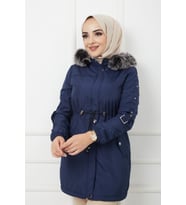 ALNİDA COLLECTİON İçi Kürkü Ve Su Geçirmez Bayan Kışlık Mont & Kaban (Lacivert)
