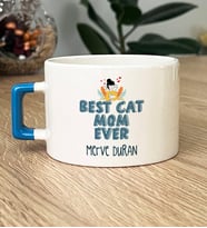 Kişiye Özel Best Cat Mom Ever Hediye Lüks Fincan En İyi Kedi Annesi (Mavi)