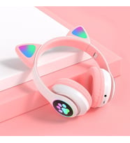 Pazariz Kart Girişli Led Işıklı Kablosuz Ve Kablolu Bluetooth Kedi Kulaklık  (Pembe)