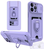Uyumlu Model Apple iPhone 13 Pro Kılıf Kartlıklı Magnetli Lens Kapatmalı (Lila)