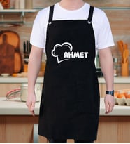 BK Gift Kişiye Özel İsimli Chef Tasarımlı Profesyonel Siyah Mutfak Önlüğü, Aşçı Önlüğü, Şef Önlüğü, Arkadaşa Hediye-1 (Model 2)