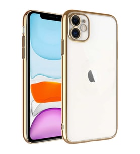 Apple iPhone 11 Kılıf Renkli Çerçeveli Zore Riksos Silikon Kılıf (Gold)