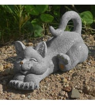 Dekoratif Sevimli Mutlu Kedi Biblo Kedi Heykeli Ev Dekoru (Gri)