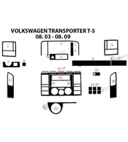 Meriç® VW Transporter T5 Ön Torpido Kaplama Maun 29 Parça 2003-2009 (Piano Black)