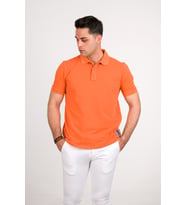 TAŞ YIKAMA REGULAR FİT LACOST KUMAŞ POLO YAKA PAMUKLU ERKEK T-SHİRT (Turuncu)