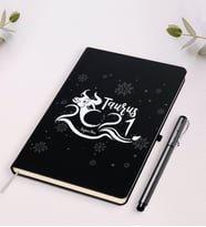 BK Gift Kişiye Özel 2024 Boğa Burcu Beyaz Defter ve Kalem Hediye Seti (Siyah)